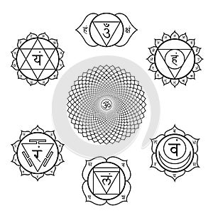 Vector chakras symbols set illustration
