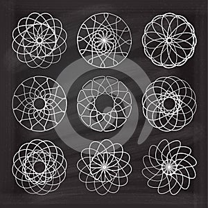 Vector chalk spirograph elements set.