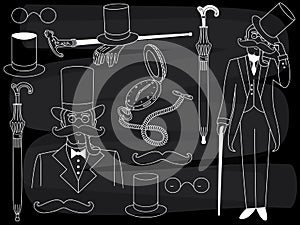 Vector Chalkboard Gentleman Set with Vintage Accessories