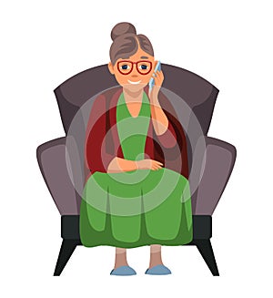 Vector character elderly woman talking on phone