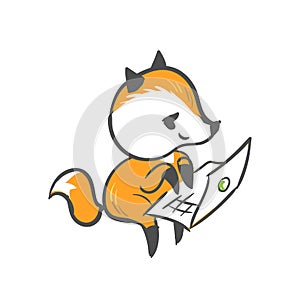 Vector character fox baby laptop print isolated