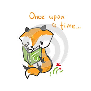 Vector character fox baby read book print