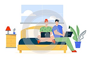 Vector character illustration of couple work at home