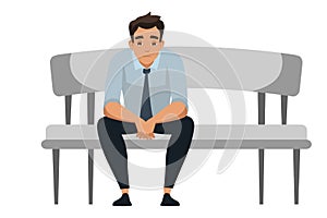 Vector character illustration sad man sits at sofa alone