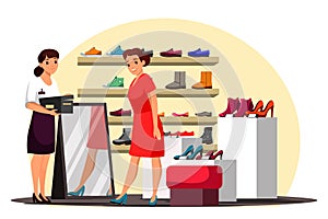 Vector character illustration of shoe store scene