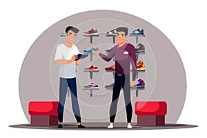 Vector character illustration of shoe store scene