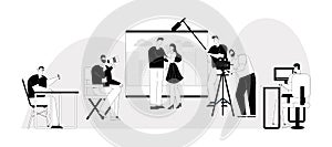 Vector character linear illustration of Movie making scene