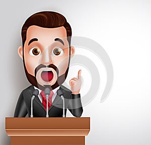 Vector Character Speaker in Conference or Having Debate Talking in Microphone