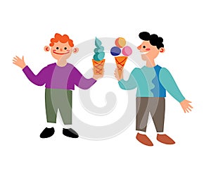 Vector character two boys eat ice cream