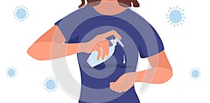 Vector Character Woman Washing Her Hands Surrounded by Coronavirus Cartoon Style Illustration Flat Design Wash Hands