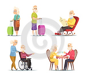 Vector characters set of elderly peoples. Funny characters isolate on white background