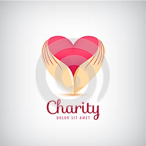 Vector charity logo. 2 hands holding heart icon