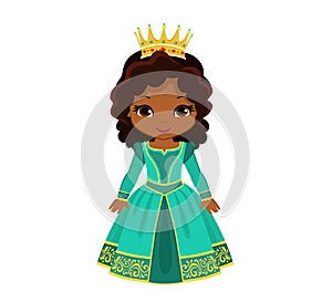 Vector charming medieval princess in turquoise dress.