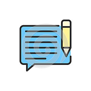 Vector chat with pen, sms, write message, email flat color line icon.