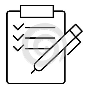 Vector checklist icon. survey, application form with check marks, tasks list. Modern sign, linear pictogram, outline