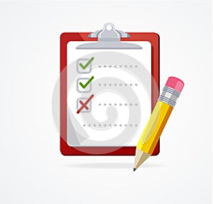 Vector checklist on a red Board. Flat Design