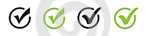 Vector checkmark icons. Green tick icon set. Checkmark vector icons