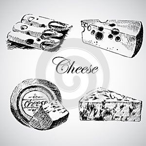 Vector cheese sketch drawing designer template. farm food collection. hand drawn dairy product