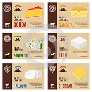 Vector cheese vintage labels and packaging design elements