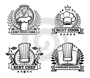 Vector chef hat labels template for restaurant menu design