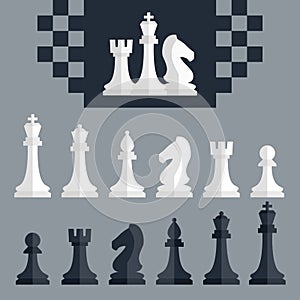 Chess pieces icons set, flat style