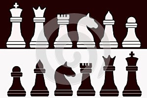 Vector Chess Pieces Silhouette - Black And White Set - modern and simple flat symbol for website