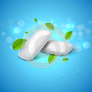 Vector chewing gum and green mint for fresh breath. Dental health background