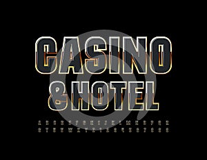 Vector Chic Sign Casino and Hotel with Black and Gold Alphabet