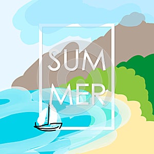 Vector child drawing summer vacation