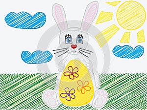 Vector childs drawing the Easter Bunny egg