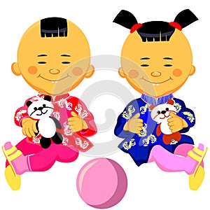 Vector Chinese baby boy and girl