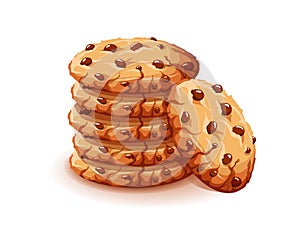 Vector chocolate crumbs chips isolated on white background. Realistic homemade choco chip cookies vector illustration.