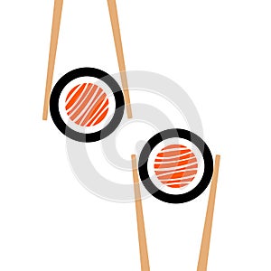 Vector chopsticks hHolding sushi roll frame