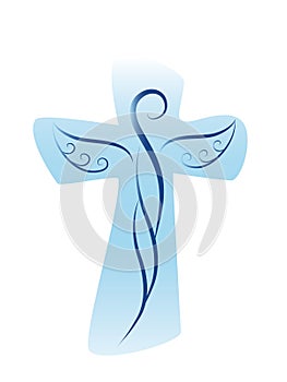 Vector christian cross with guardian angel