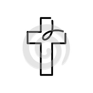 Vector christian fish symbol with cross icon. Religious monoline sign logo for print. illustration isolated on a white