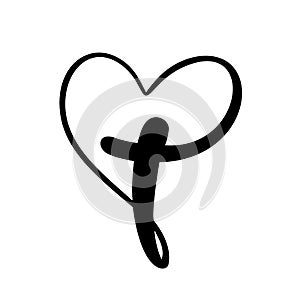 Vector Christian logo Heart with Cross on a White Background. Isolated Hand Drawn Calligraphic symbol. Minimalistic