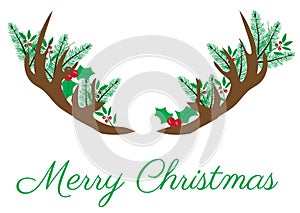 Vector Christmas antlers with fir tree branches.