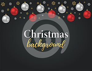 Vector Christmas background with 3d realistic red, silver balls