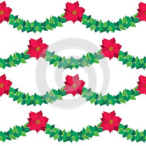 Vector Christmas border red Poinsettia flowers.