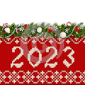 Vector Christmas Border with Red Winter Pattern