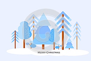 Vector christmas card or background with trees or forest in winter