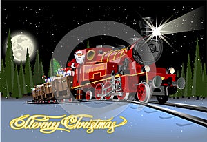 Vector Christmas card with cartoon Santa Express