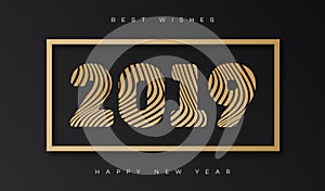 Vector christmas card with sign 2019 happy new year gold style