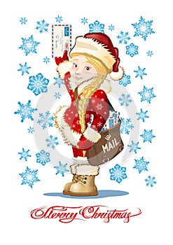 Vector Christmas card with Snow Maiden - Postman photo