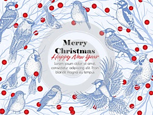 Vector Christmas card with winter birds