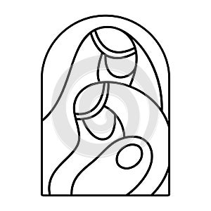 Vector Christmas Christian religious Nativity Scene of baby Jesus with Mary and Joseph. Logo icon illustration sketch