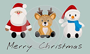 vector christmas cute cartoon of santa claus, reindeer and snowman