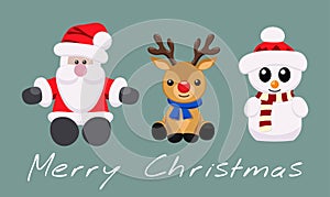 vector christmas cute cartoon of santa claus, reindeer and snowman