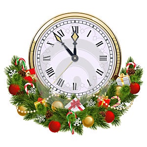 Vector Christmas Decoration with Clock