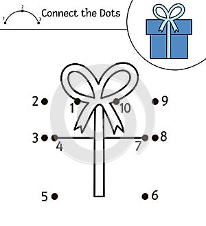 Vector Christmas dot-to-dot and color activity with cute present. Winter holiday connect the dots game for children with gift box